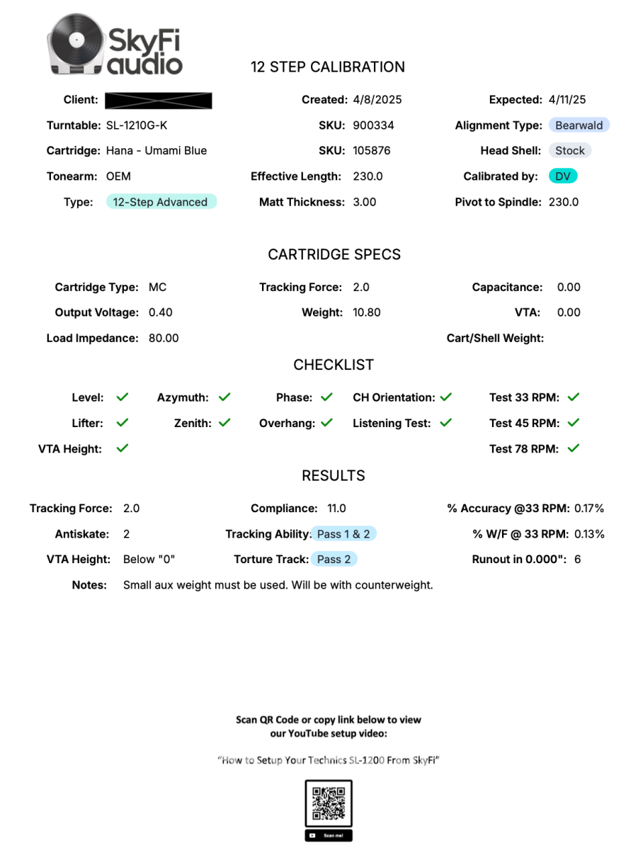 12 Step Premium Turntable/Cartridge Calibration Accessory