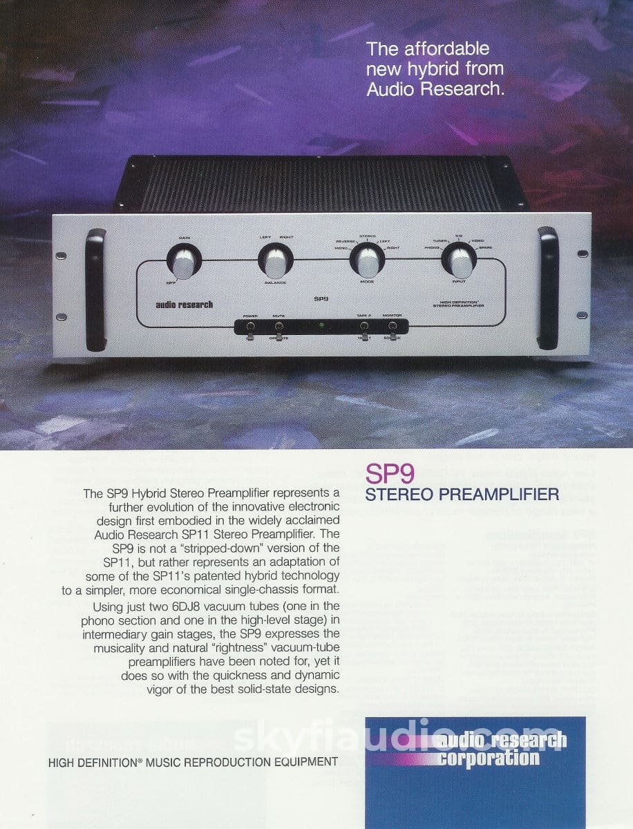 Audio Research Sp9 Tube / Solid State Hybrid Preamp With Phono Input Preamplifier
