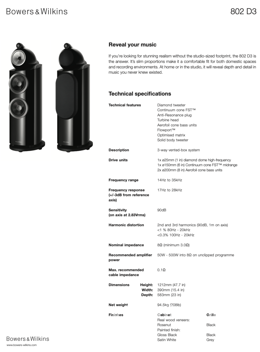 Bowers & Wilkins 802 D3 Speakers In Gloss Black - Like New And Complete