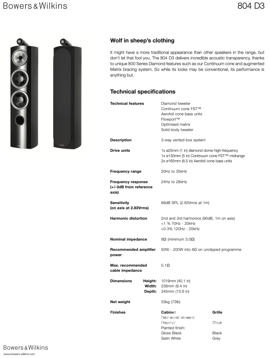 Bowers & Wilkins 804 D3 Speakers In Gloss Black - Like New