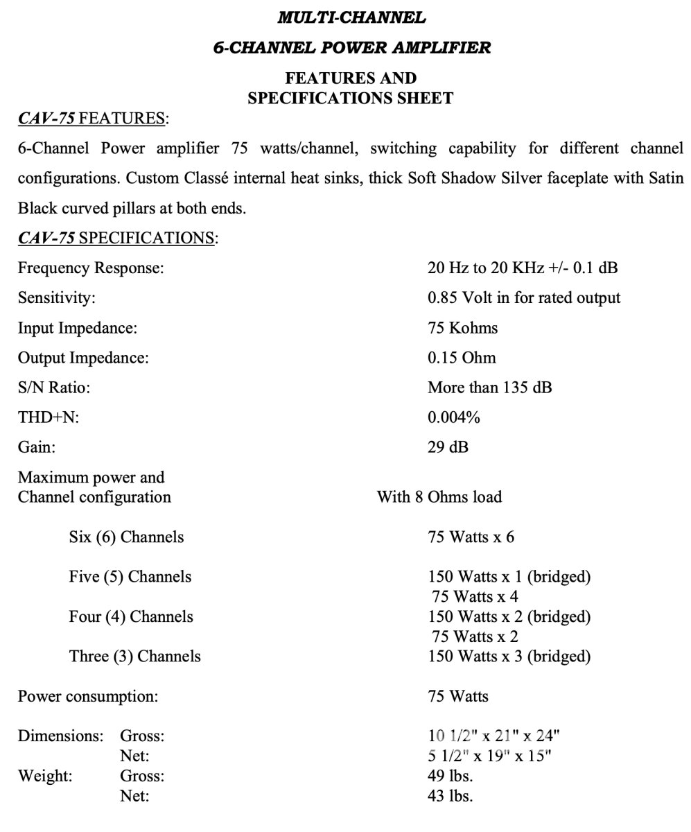 Classe Cav-75 Theater Amplifier - Bargain