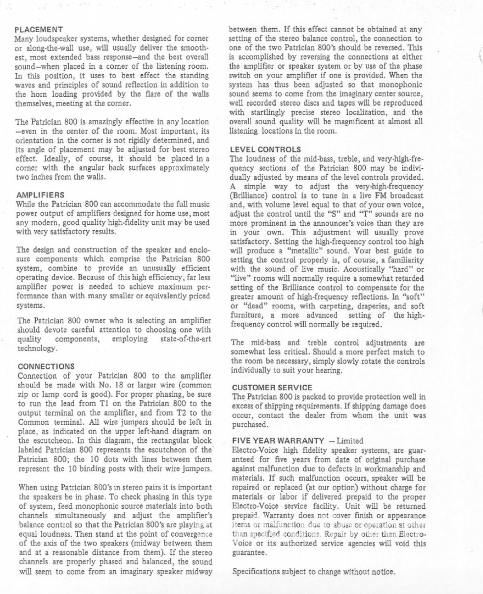 Electro-Voice Patrician 800 Vintage Speakers - 4-Way With 30 Woofers!!