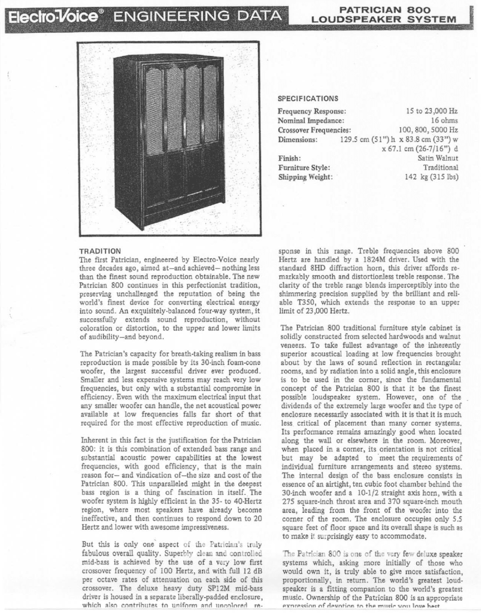 Electro-Voice Patrician 800 Vintage Speakers - 4-Way With 30 Woofers!!