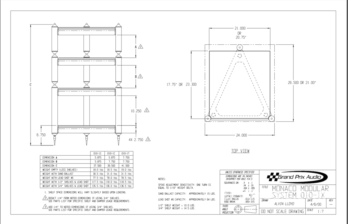 Gran Prix Audio 010-4T Monaco Classic Isolation System Furniture