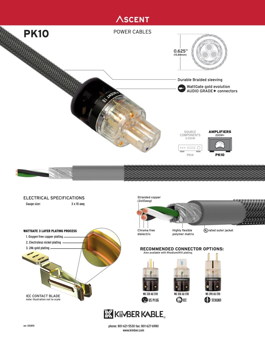Kimber Kable - Ascent Series Pk10 Power Cord New Cables