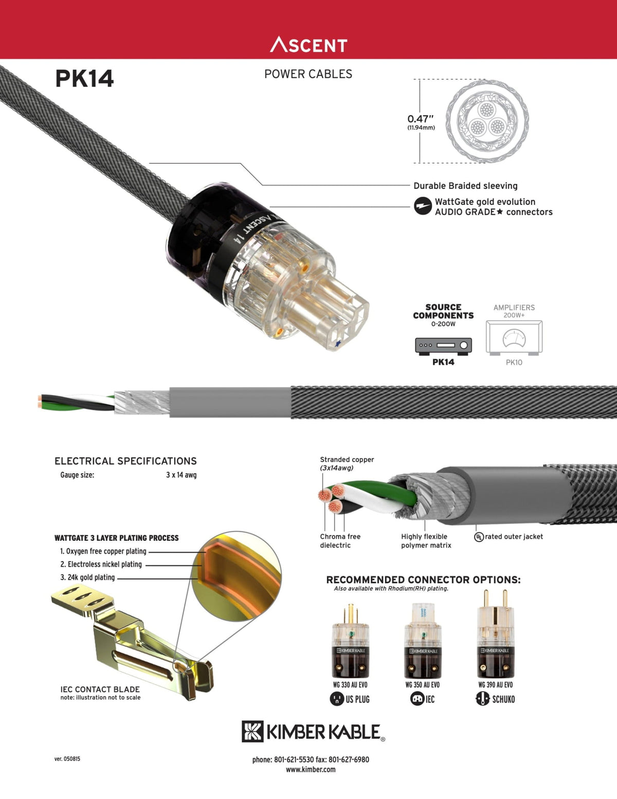 Kimber Kable - Ascent Series Pk14 Power Cord New Cables