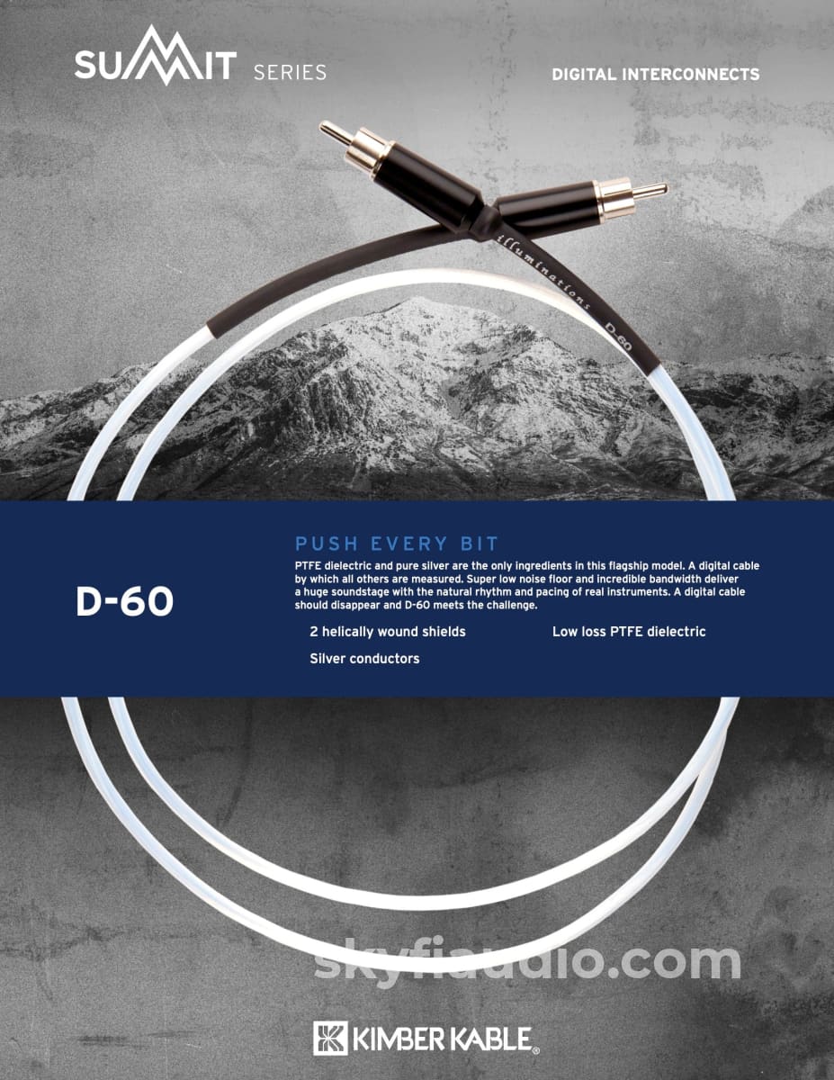 Kimber Kable - Summit Series D-60 Digital Interconnect Rca Bnc Or Wbt Terminations New Cables