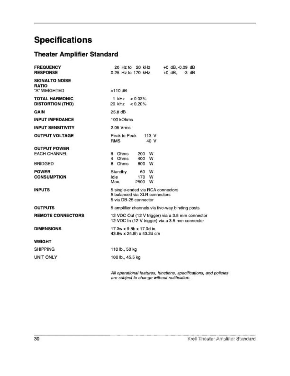 Krell Theater Amplifier Standard (Tas) - 5 Channel