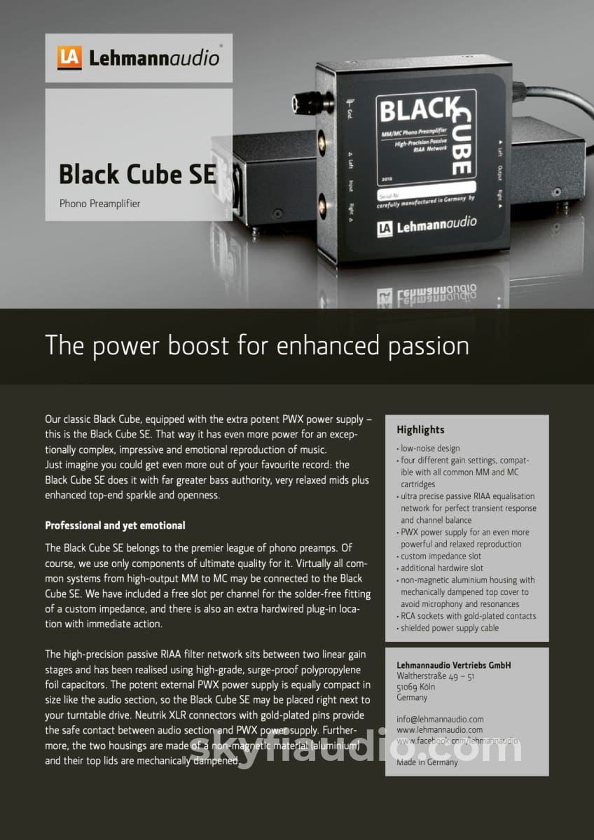 Lehmann Audio Black Cube Se Phono Preamplifier W/Pwx Upgraded Power Supply