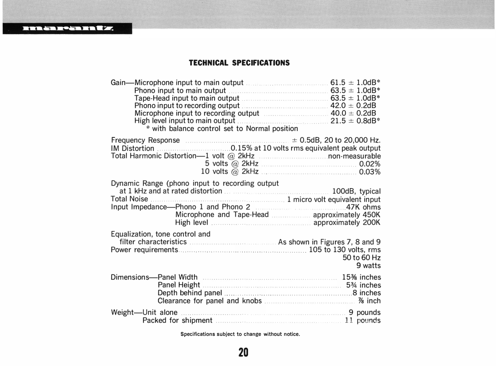 Marantz 7T Vintage Preamplifier Preamplifier