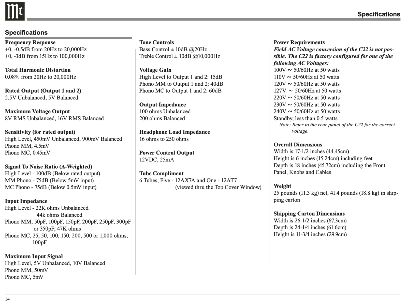 Mcintosh C22 Mk V Tube Preamplifier