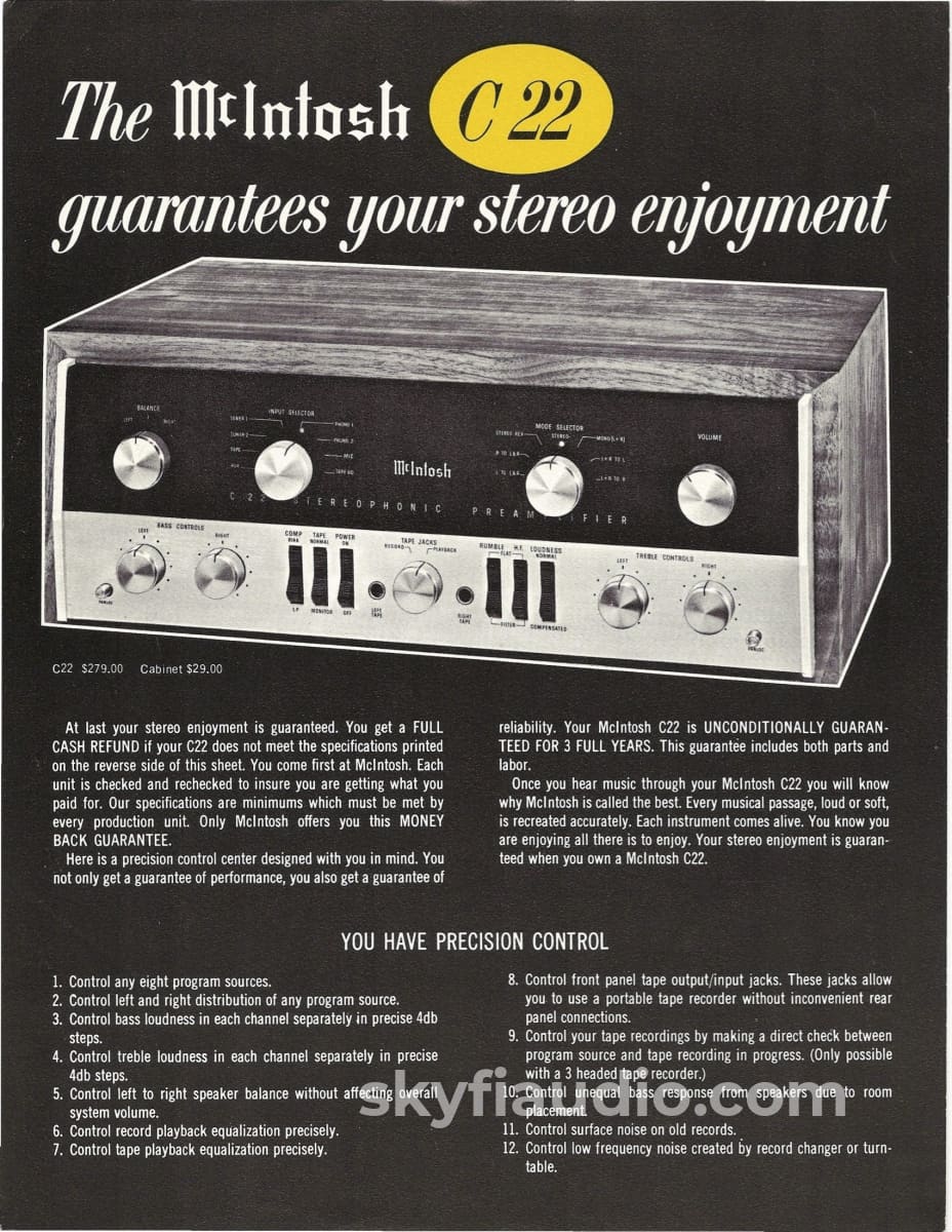 Mcintosh C22 Vintage All-Tube Preamp - Collectors Edition Skyfi Restored Preamplifier