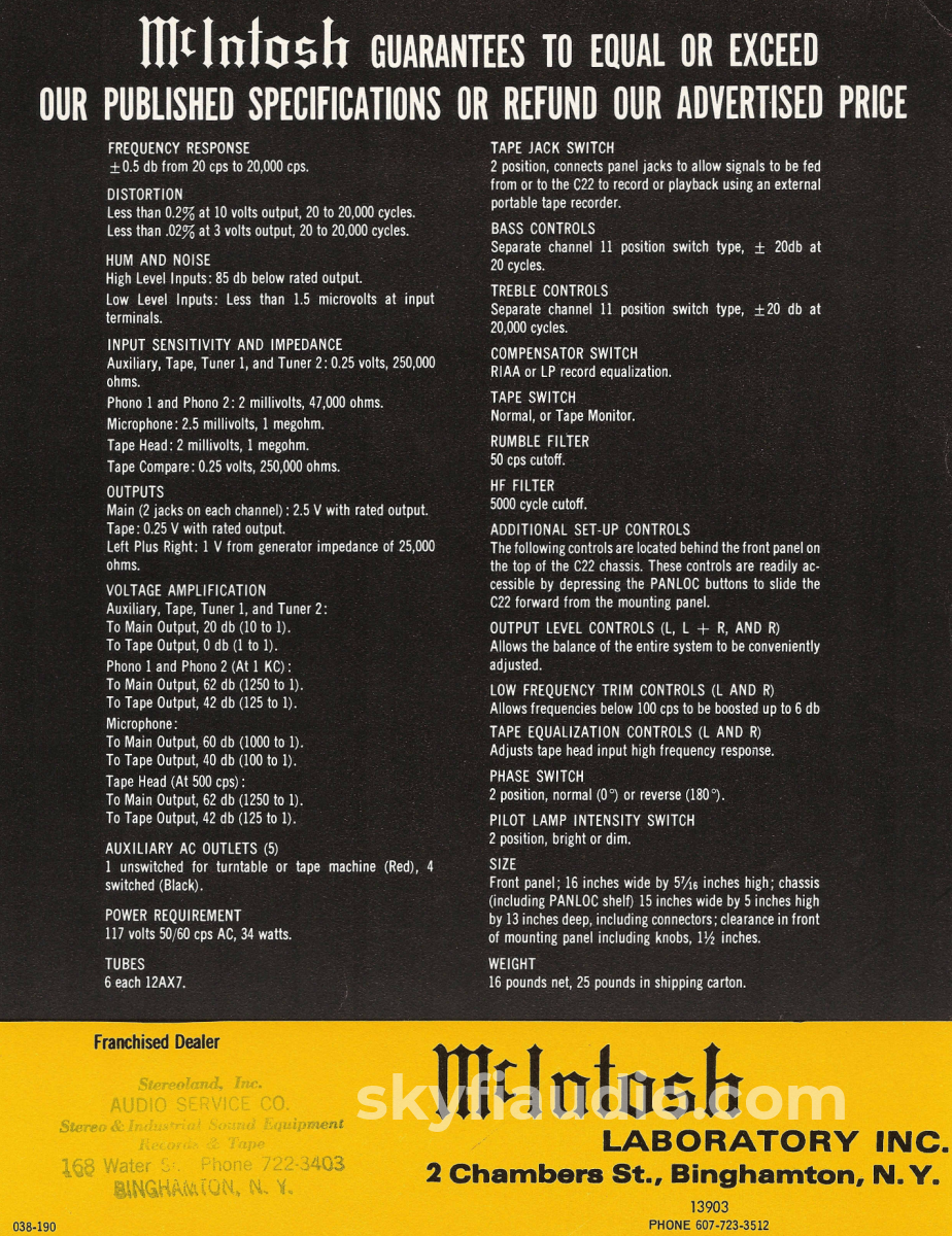 Mcintosh C22 Vintage Tube Preamplifier Restored Highly Collectable