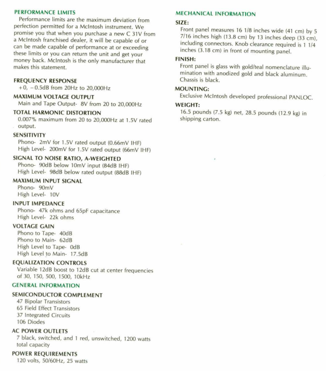 Mcintosh C31V Vintage Full Featured Preamp W/Phono And Remote Control Preamplifier