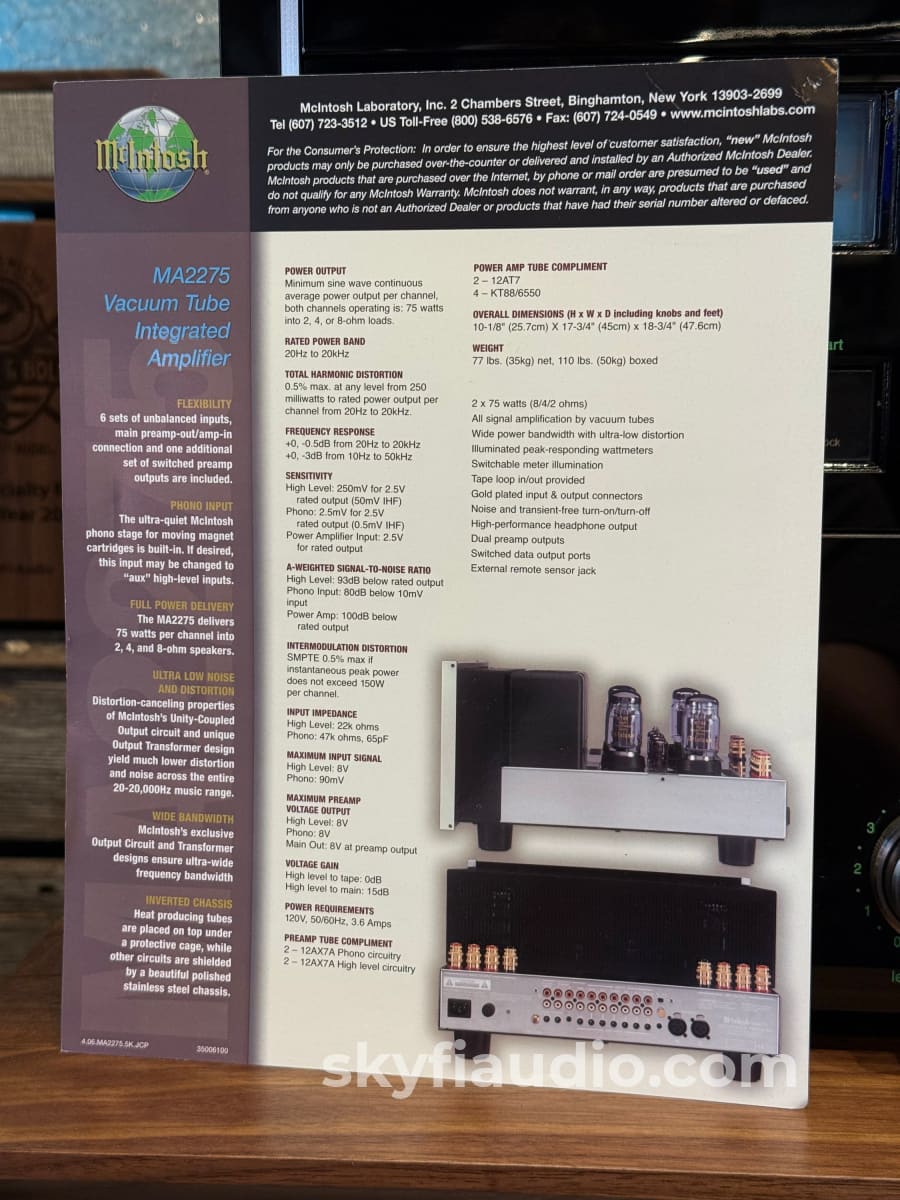 McIntosh MA2275 Tube Integrated Amplifier - Excellent Condition Collectors Set - Super Rare Integrated Amplifier