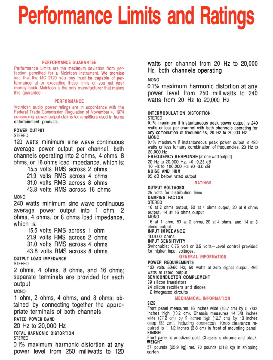 Mcintosh Mc2120 Solid State Vintage Amplifier