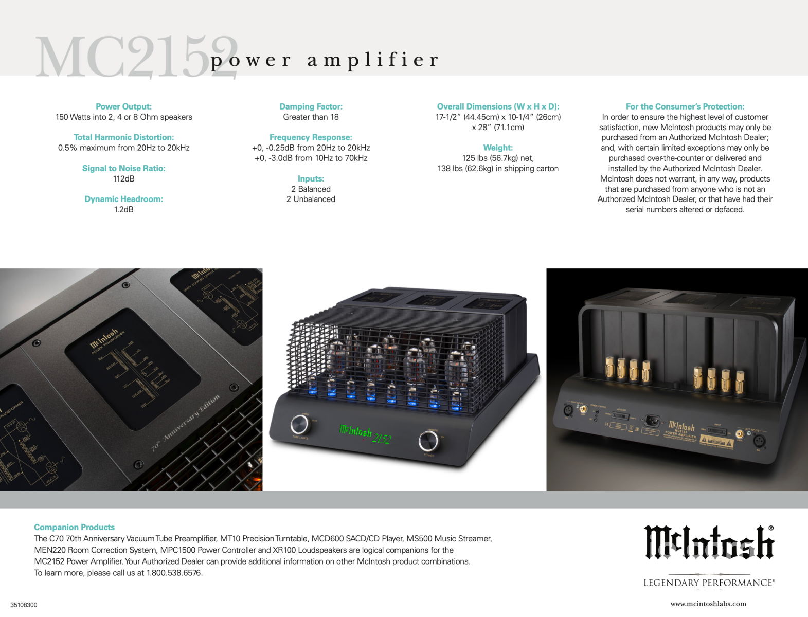 Mcintosh Mc2152 70Th Anniversary Tube Amplifier - 150W X 2 In Store Only