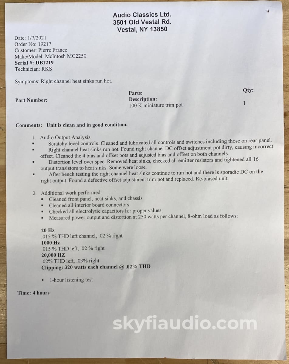 Mcintosh Mc2250 Amplifier - Under 500 In Existence Serviced And Super Clean