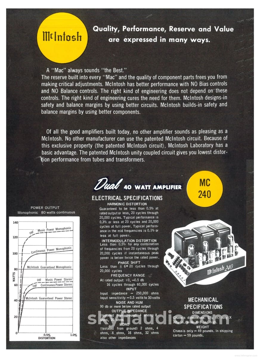 Mcintosh Mc240 Vintage Tube Amplifier With Telefunken Tubes