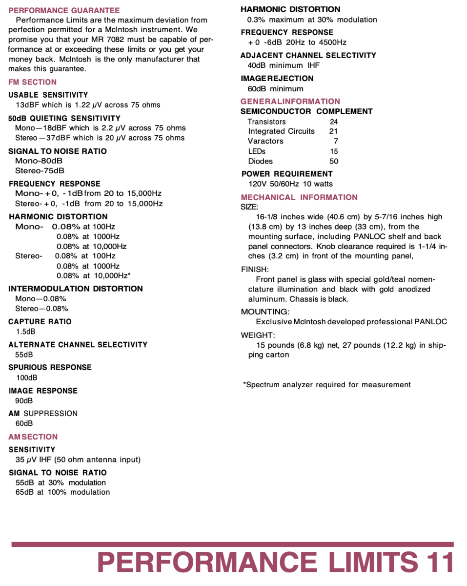 Mcintosh Mr7082 Vintage Am/Fm Tuner - Slim Version
