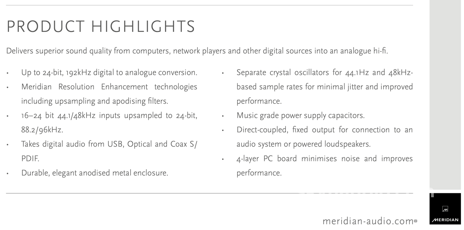 Meridian Direct Dac - Usb & S/Pdif 24-Bit / 192Khz Cd + Digital