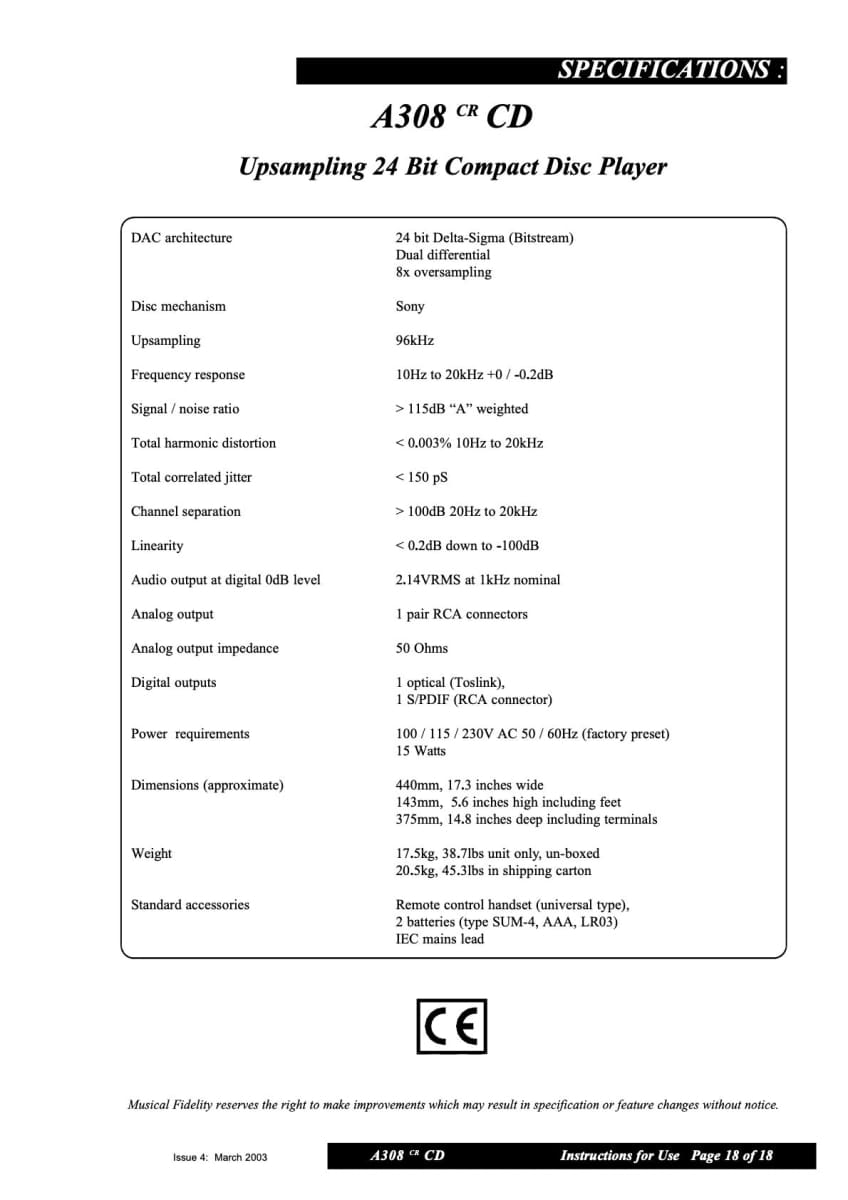 Musical Fidelity A308Cr - Complete Audio System Preamplifier