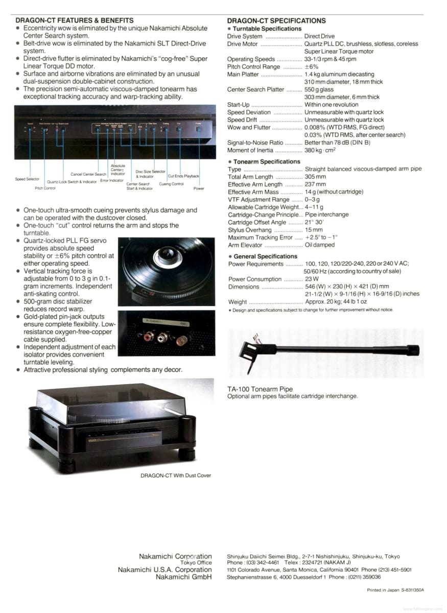 Nakamichi Dragon Ct Computing Vintage Turntable - Legendary And Rare With New Sumiko Cartridge