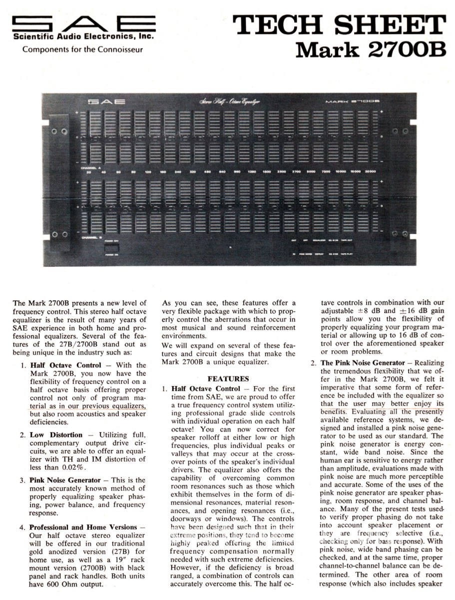 Sae 2700B Stereo Half-Octave Equalizer Eq - Wow