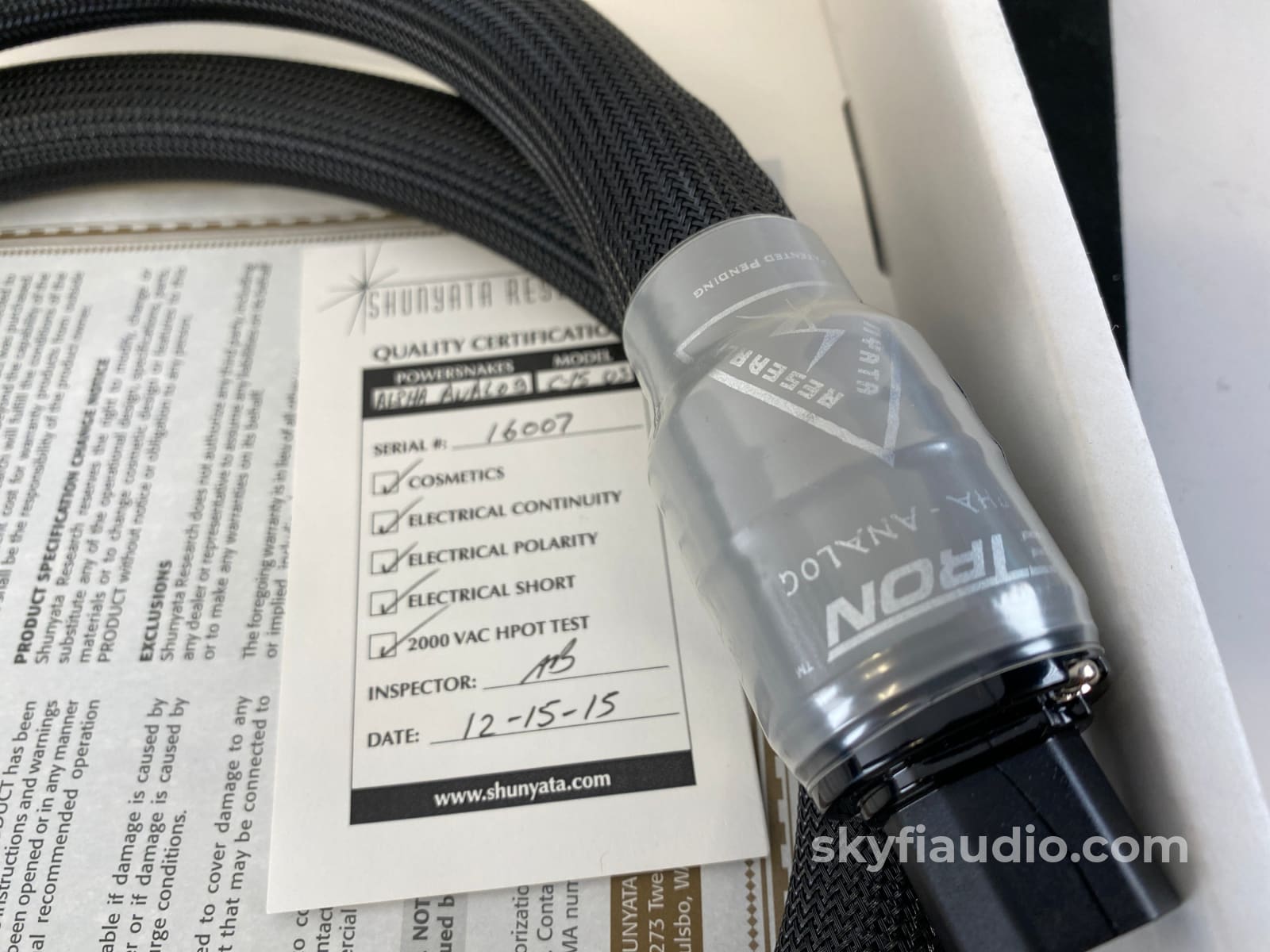 Shunyata Research - Zi-Tron Alpha Analog C15 Custom Power Cable 1.25M Cables