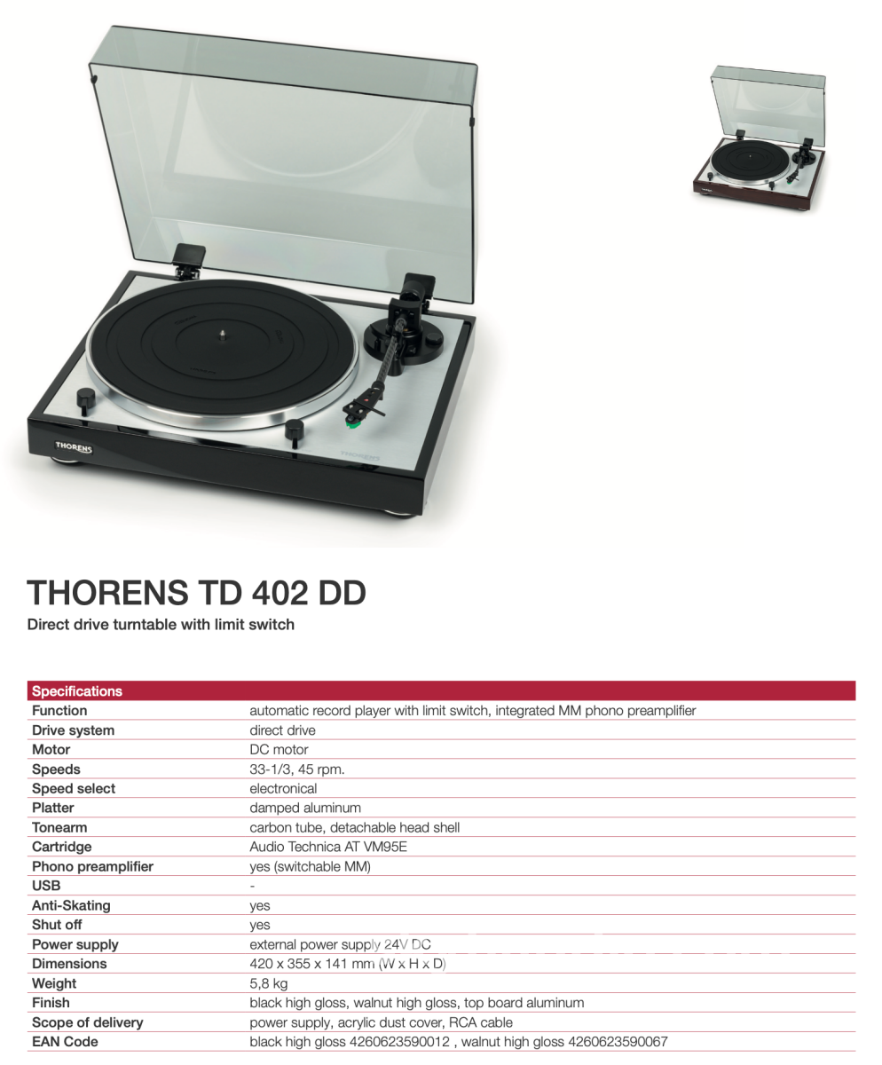 Thorens Td 402 Dd Semi-Automatic Turntable With Audio Technica At33Ev