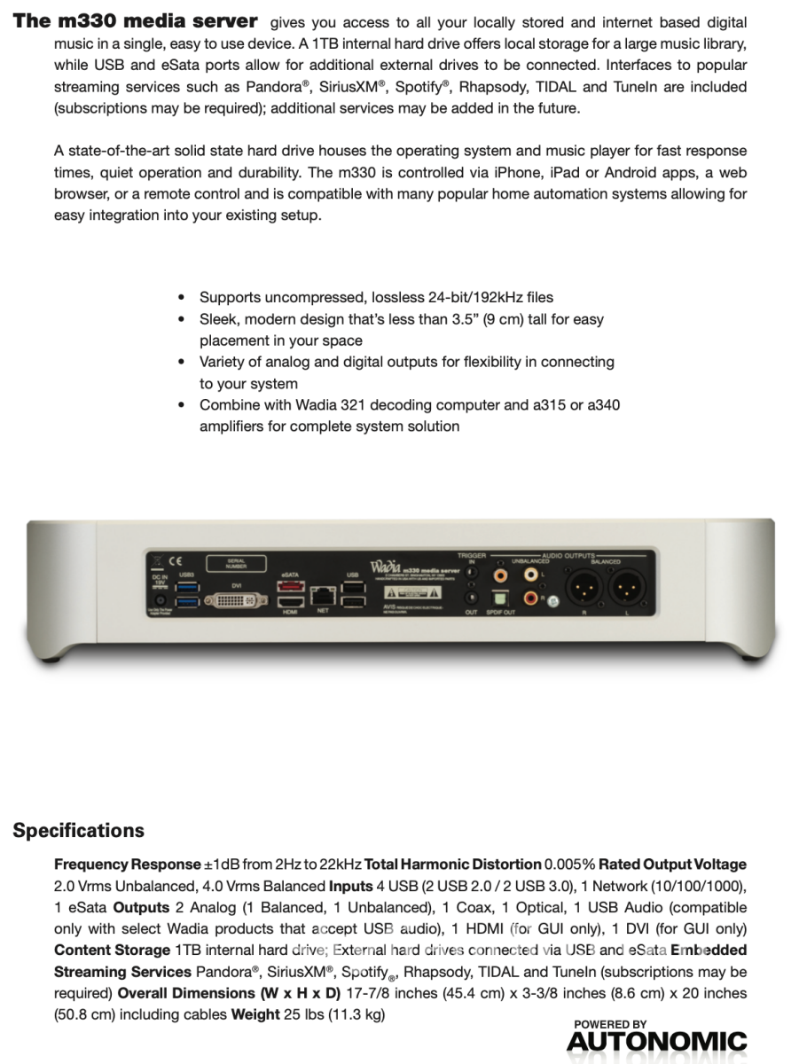 Wadia M330 Media Streamer And Server - Complete Package Set Cd + Digital