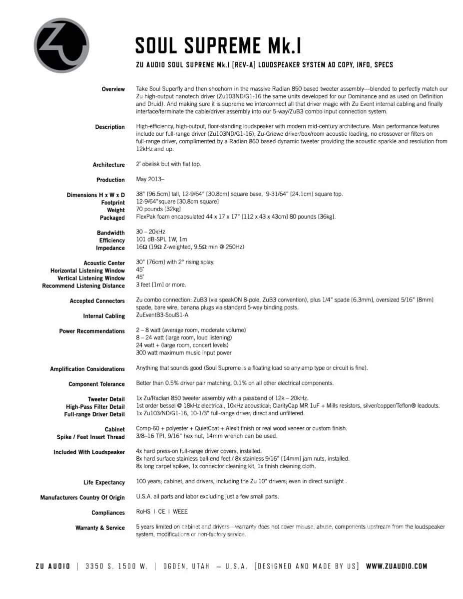 Zu Audio - Soul Supreme High Efficiency Speakers In Walnut