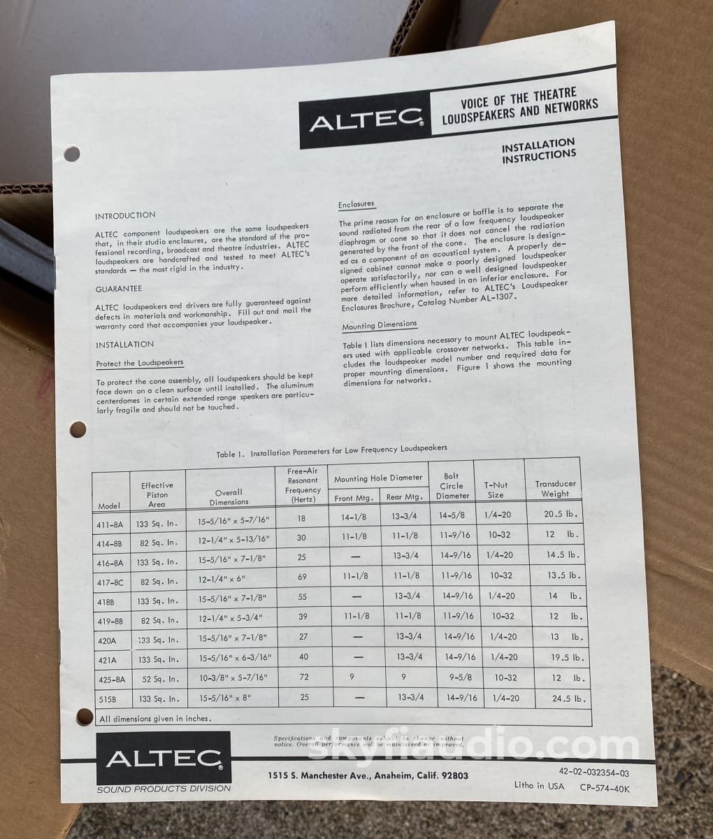 Altec Lansing 515-B Vintage Woofers Like New In Original Boxes! 16 Ohms Speakers