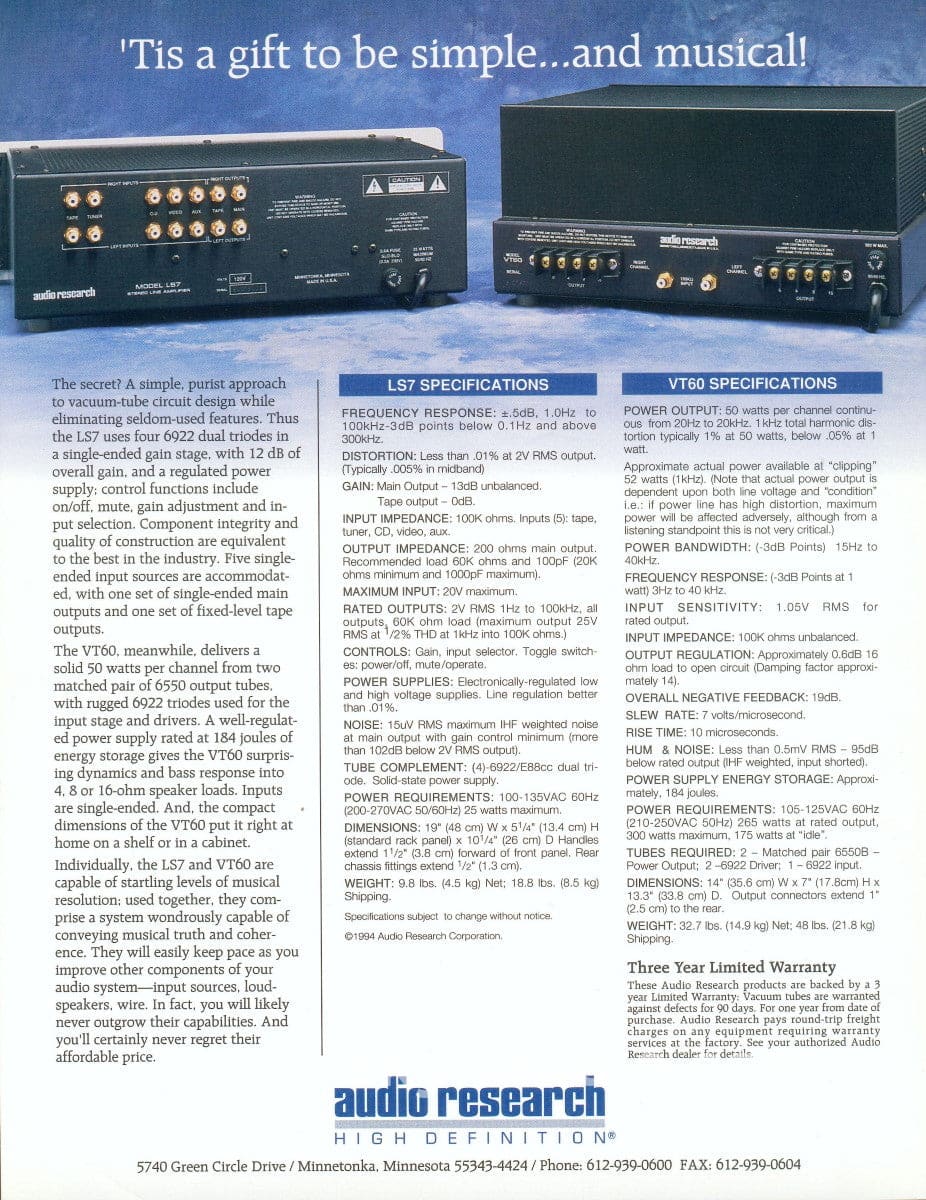 Audio Research Ls7 Line Stage Tube Preamplifier