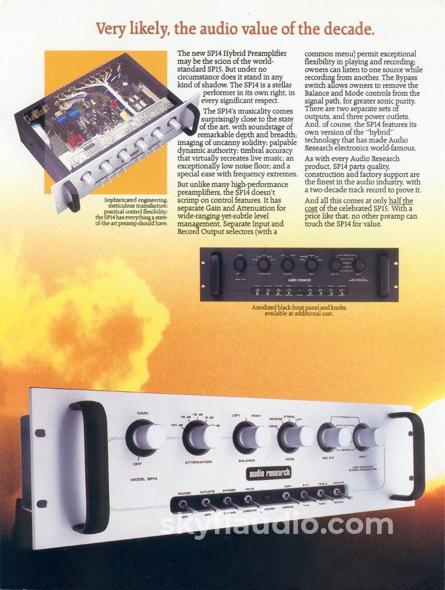 Audio Research Sp14 Hybrid Vintage Preamplifier With Phono