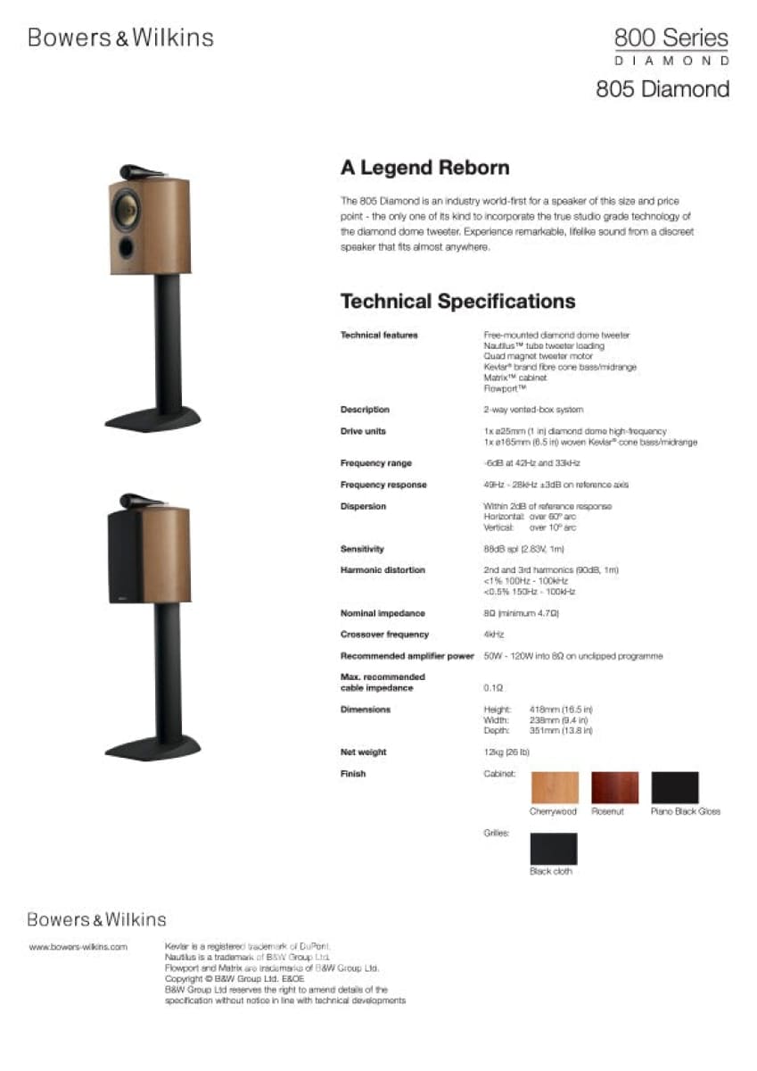 Bowers & Wilkins 805 Diamond Speakers In A Gorgeous Rosenut Finish Complete Set