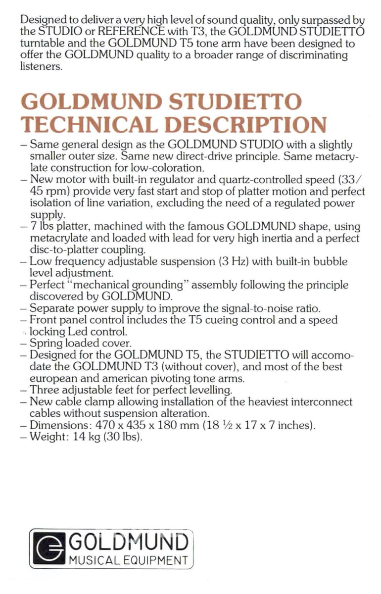 Goldmund Studietto Tangential Turntable With Grado Cartridge
