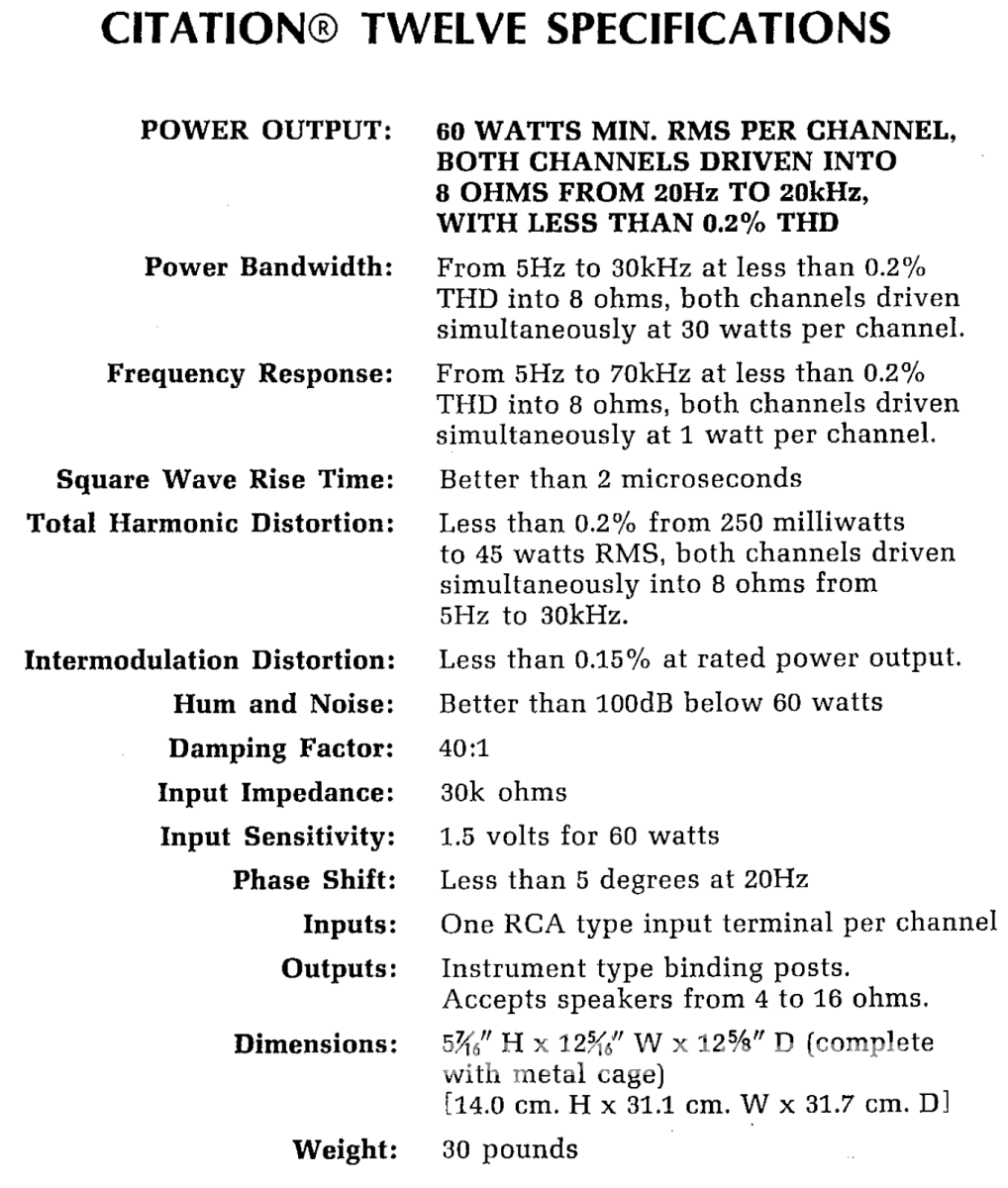 Harman Kardon Citation Twelve - Vintage Amplifier With Original Manual