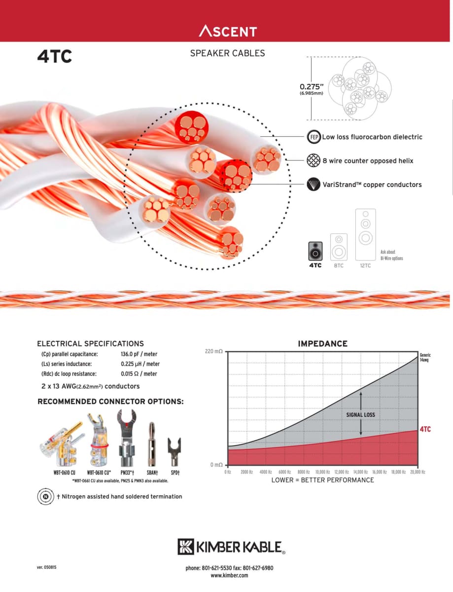 Kimber Kable Ascent Series - 4Tc Subwoofer Cable With Speakon Connector 7 Cables