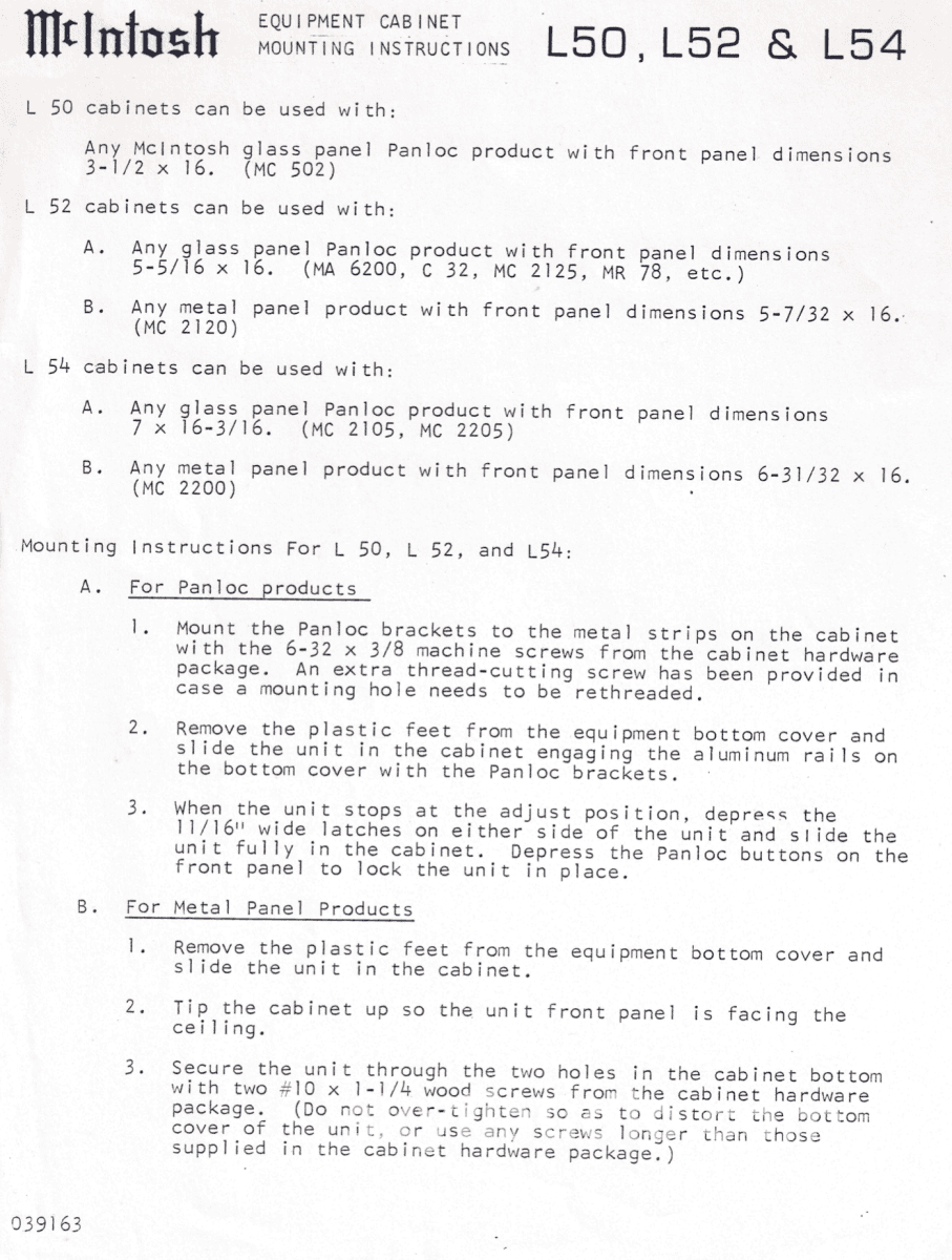 Mcintosh L52 Wood Cabinet For 5 Components W/13.5 Deep Panloc Hardware (Mc2125) Accessory
