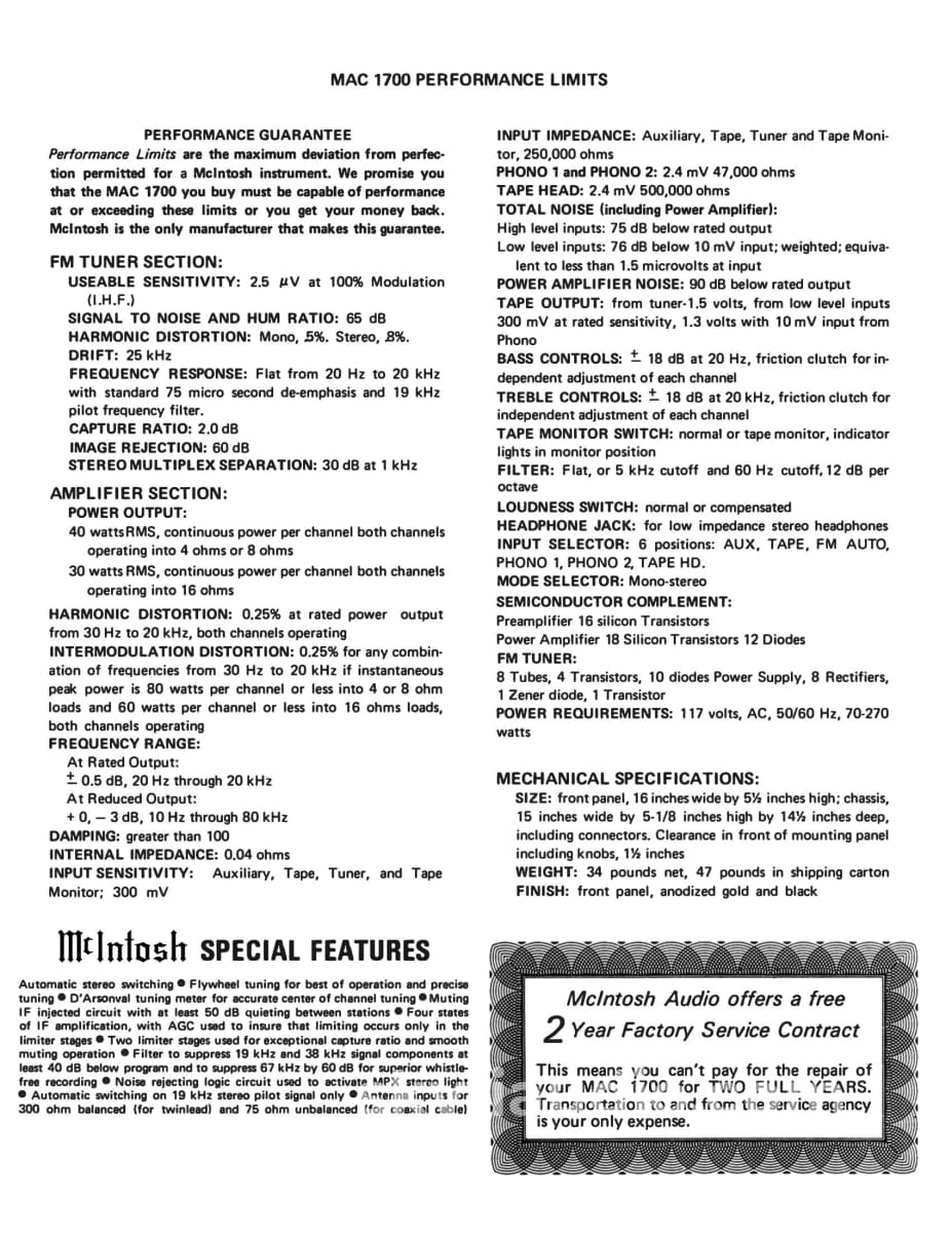 Mcintosh Mac1700 Vintage Tube/Transistor Receiver - Survivor! Integrated Amplifier