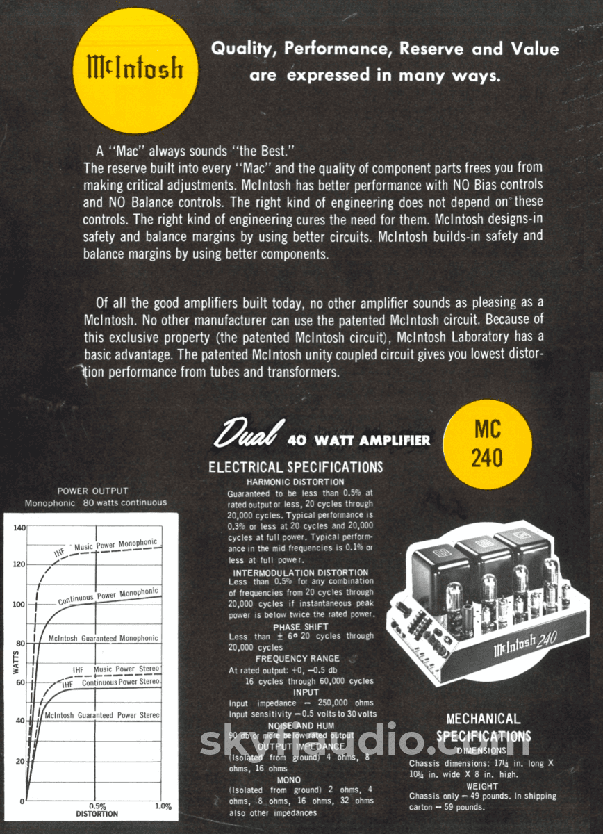 Mcintosh Mc240 Vintage Tube Amplifier