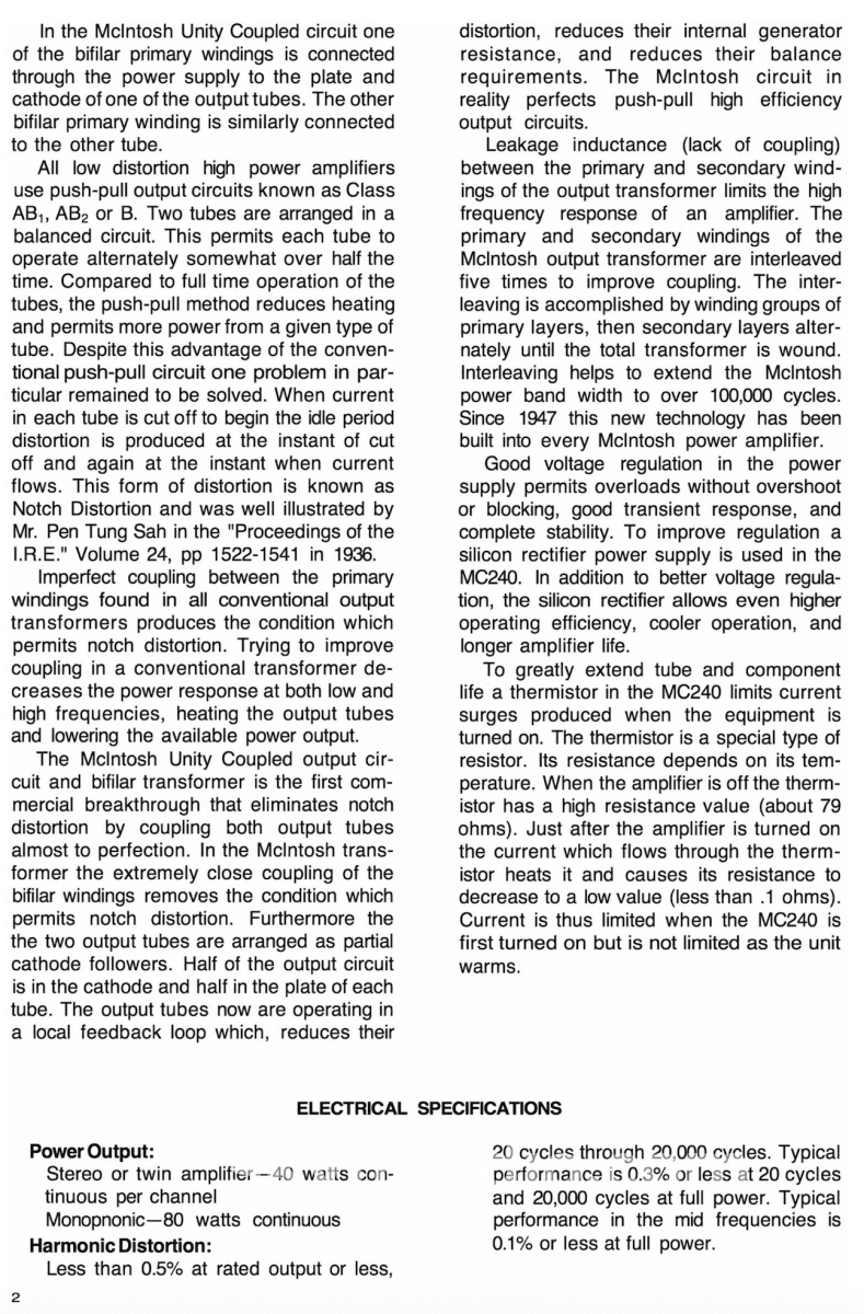 Mcintosh Mc240 Vintage Tube Amplifier
