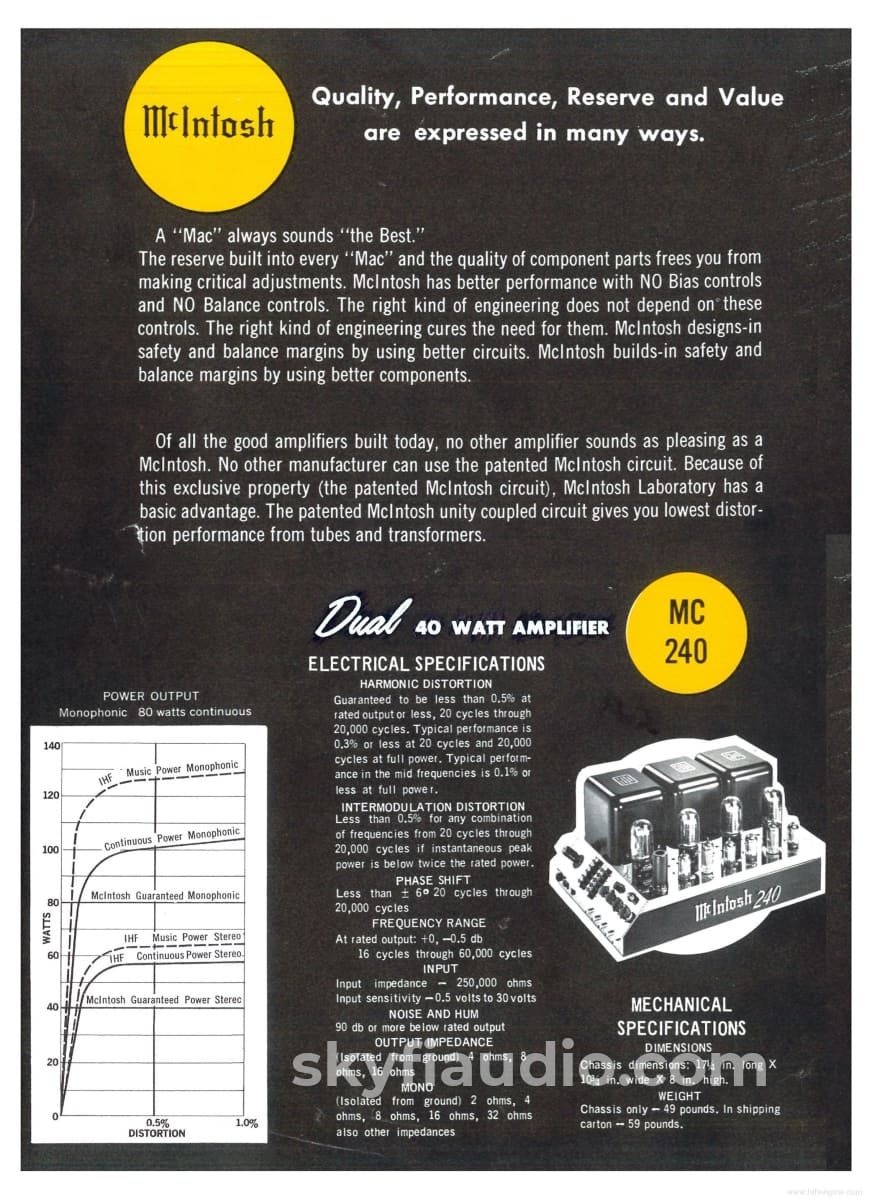 Mcintosh Mc240 Vintage Tube Amplifier With Telefunken Tubes