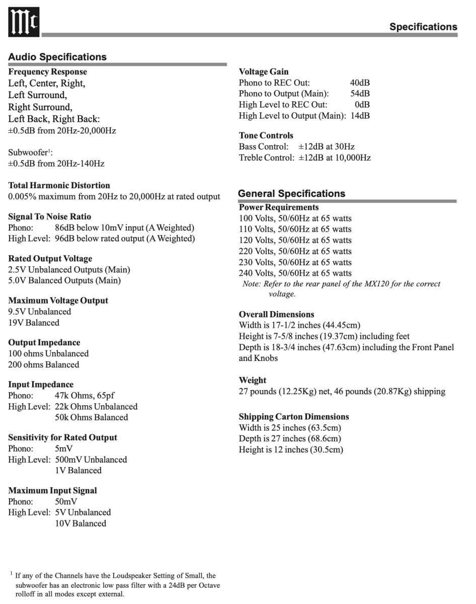 Mcintosh Mx120 Home Theater Processor W/Dolby Digital Dts-Hd And Phono Input