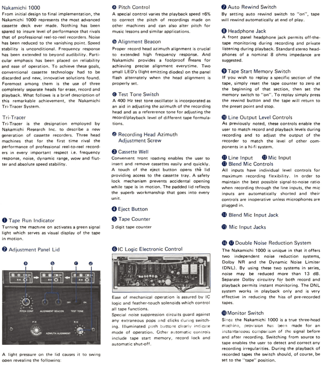 Nakamichi 1000 Mkii Tri-Tracer - Three Head Dual Capstan Cassette System Survivor Tape Deck