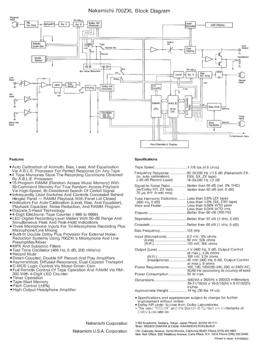 Nakamichi 700Zxl Computing Cassette Deck - Ultra Rare 3 Head Restored Collector Set! Tape