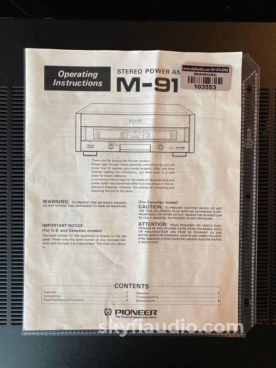 Pioneer Elite Vintage M-91 200W Amplifier - New Old Stock!