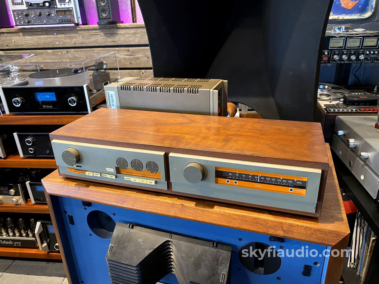 Quad Vintage and Complete Stereo System In Rare Wood Cabinets