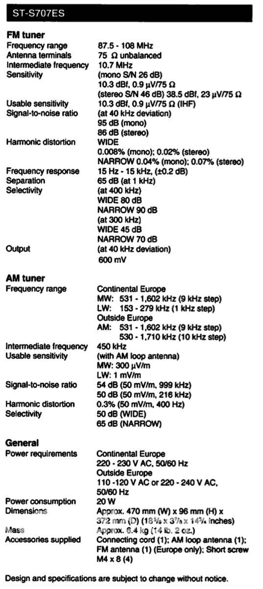 Sony St-S707Es Vintage Es Series Am/Fm Tuner